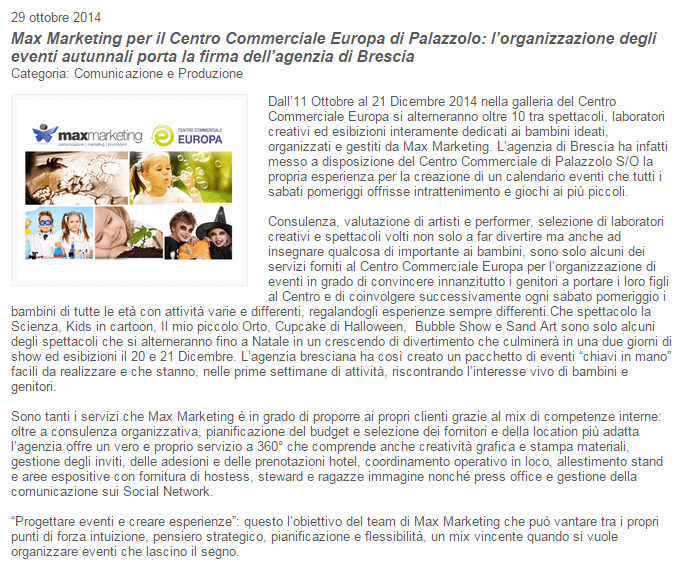 organizzazione eventi brescia centro commerciale europa